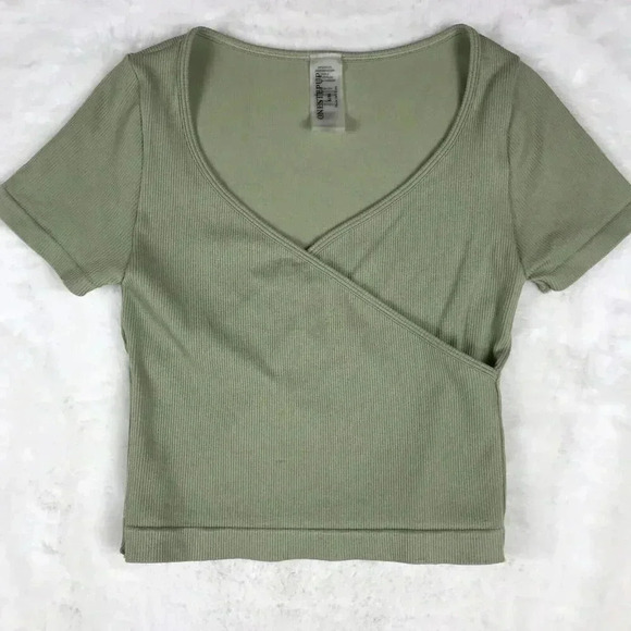 Olive Rib-Knit Surplice Crop Top SMALL/MEDIUM - Picture 4 of 8